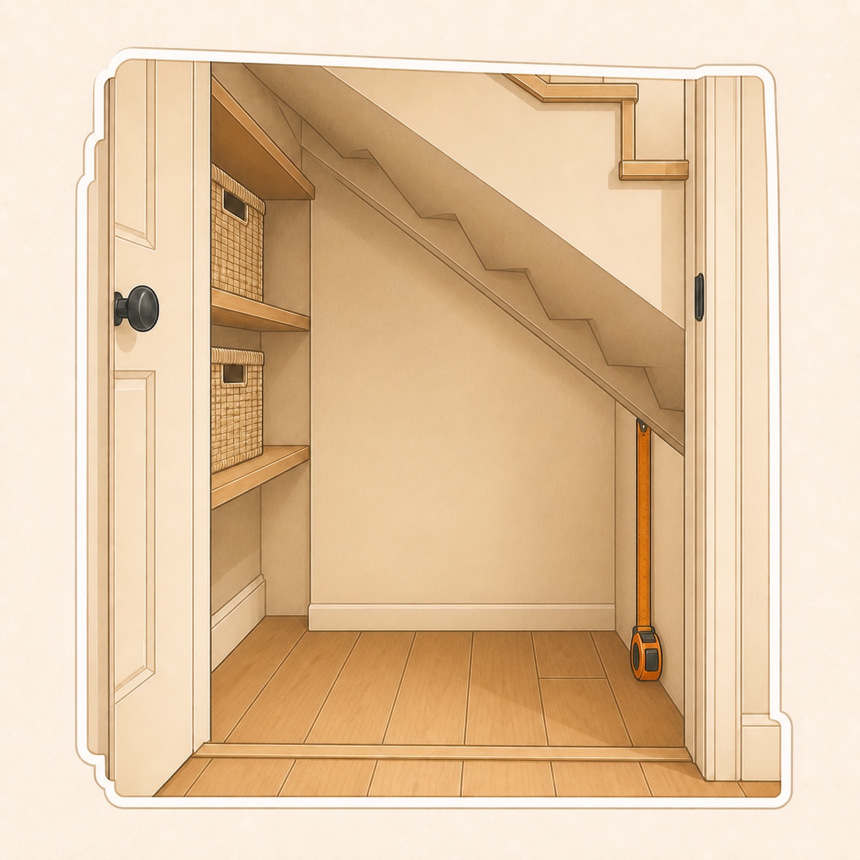Example of the view beneath the stairs showing the short separating wall