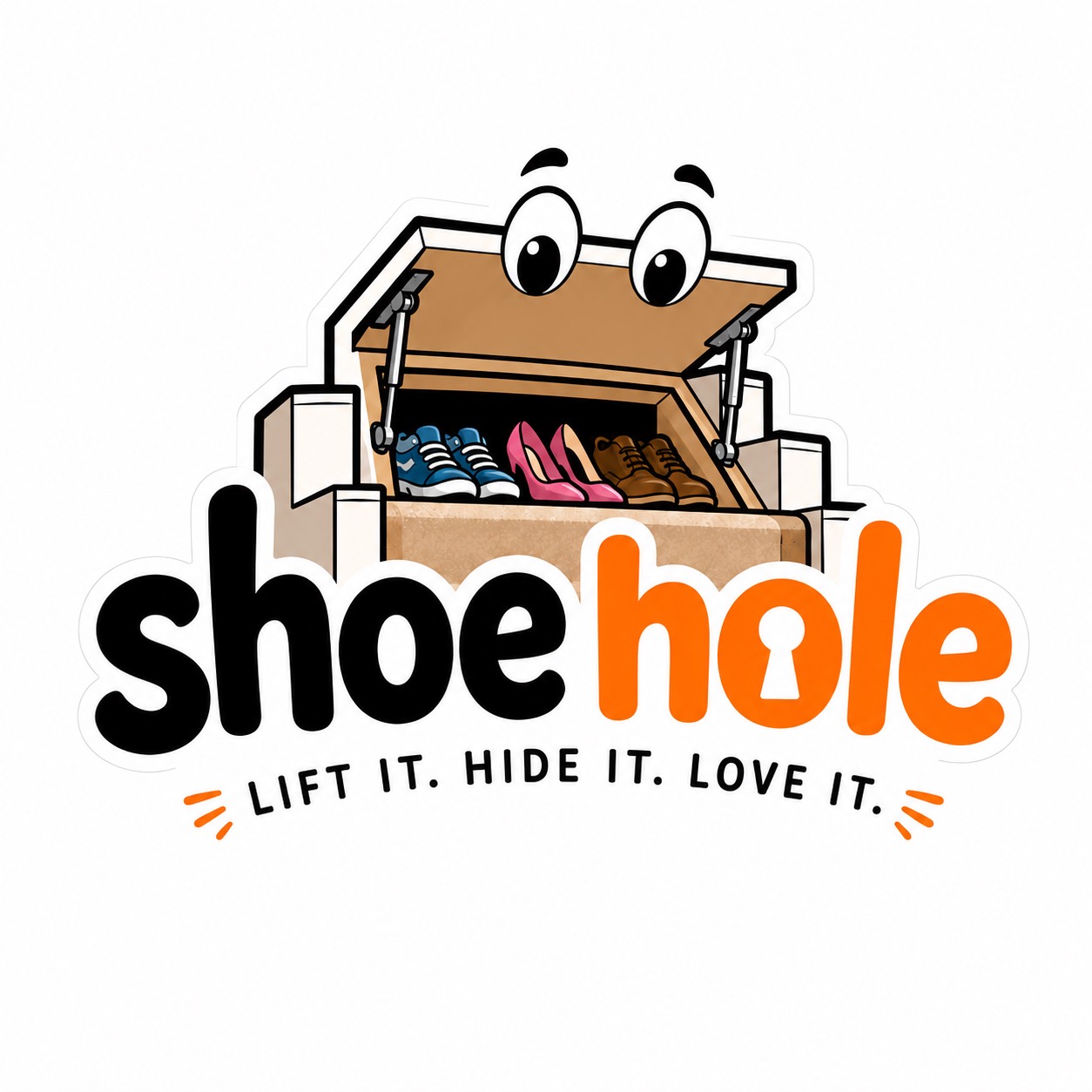 The playful Shoe Hole mascot: lift it, hide it, love it